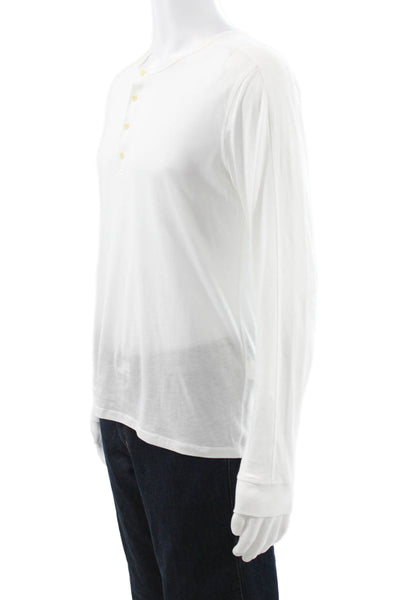 Vince Mens Long Sleeves Henley Shirt White Cotton Size Small