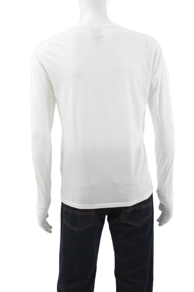 Vince Mens Long Sleeves Henley Shirt White Cotton Size Small