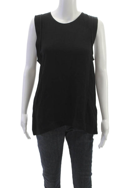 A.L.C. Women Basic Silk Sleeveless Tank Black Round Neck Size M