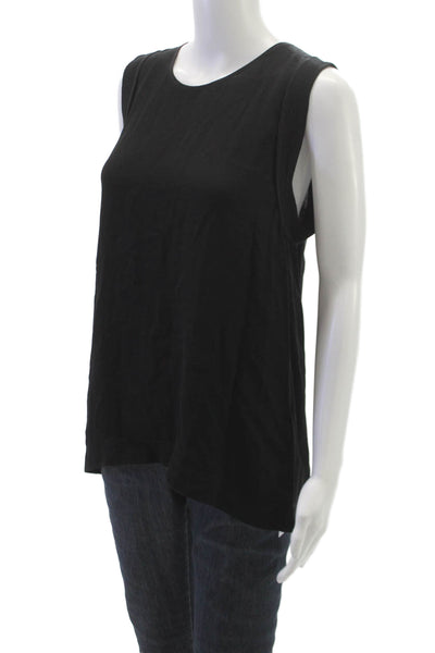 A.L.C. Women Basic Silk Sleeveless Tank Black Round Neck Size M