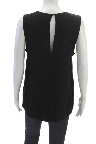 A.L.C. Women Basic Silk Sleeveless Tank Black Round Neck Size M