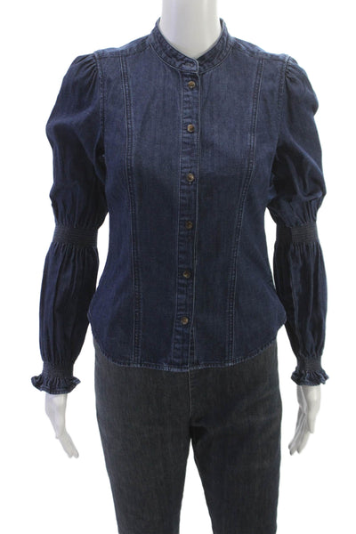 Veronica Beard Womens Blue Cotton Collared Long Sleeve Blouse Size 2