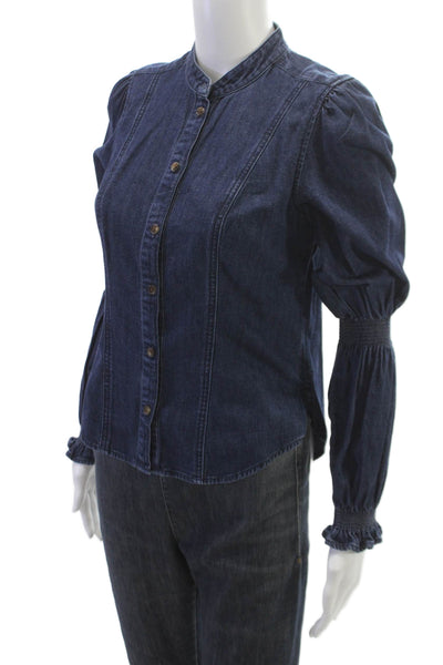 Veronica Beard Womens Blue Cotton Collared Long Sleeve Blouse Size 2