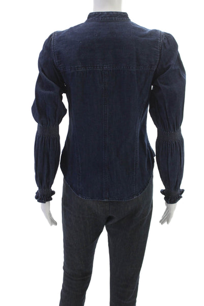 Veronica Beard Womens Blue Cotton Collared Long Sleeve Blouse Size 2