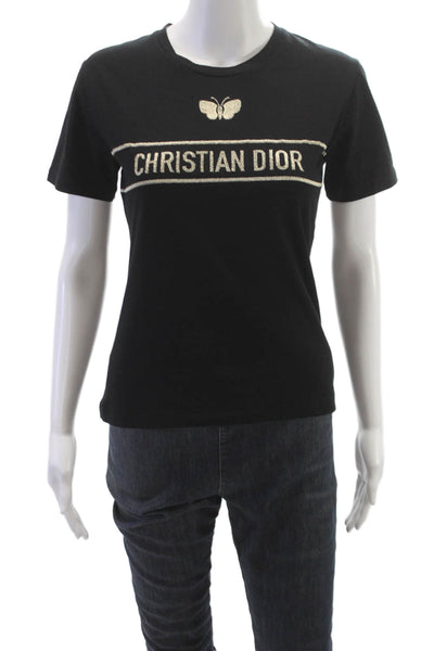 Christian Dior Womens Cotton Graphic T-Shirt Black Size S