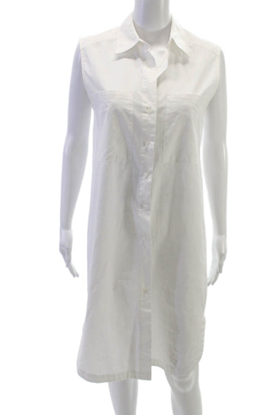 Banana Republic Women White Collared Sleeveless Cotton Shirt Dress Maxi Size XS