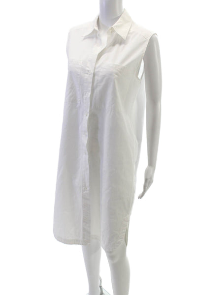 Banana Republic Women White Collared Sleeveless Cotton Shirt Dress Maxi Size XS