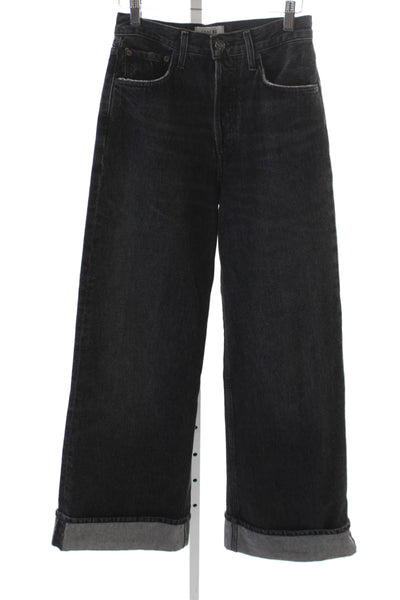 Agolde Women Wide-Leg Jeans Black Cotton Button 29 Inseam Size 23