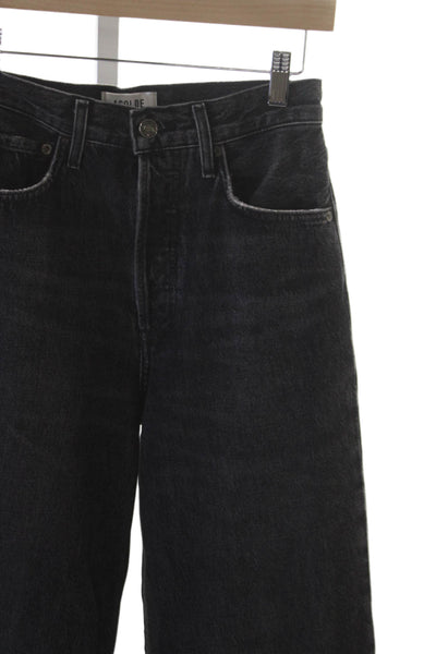 Agolde Women Wide-Leg Jeans Black Cotton Button 29 Inseam Size 23