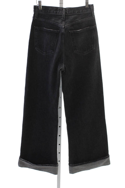 Agolde Women Wide-Leg Jeans Black Cotton Button 29 Inseam Size 23