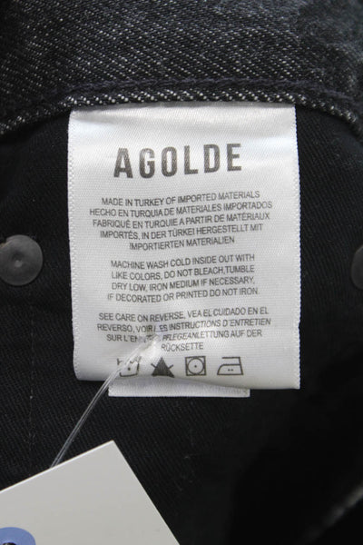 Agolde Women Wide-Leg Jeans Black Cotton Button 29 Inseam Size 23
