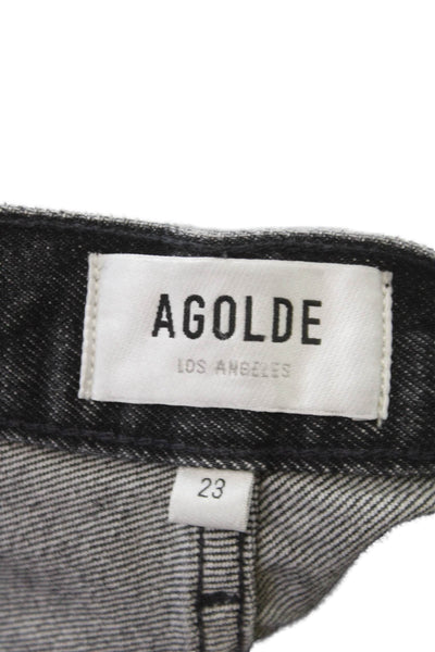 Agolde Women Wide-Leg Jeans Black Cotton Button 29 Inseam Size 23