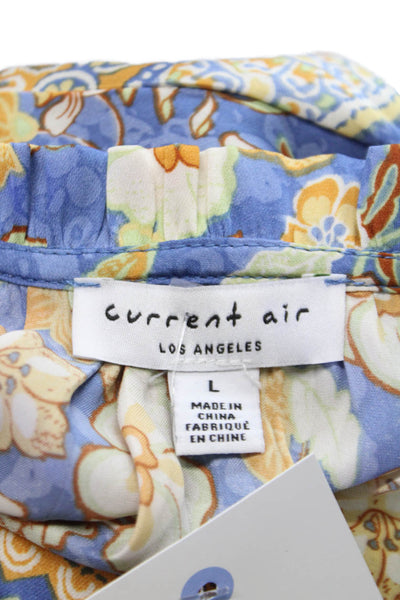 Current Air Womens Fit & Flare Dress Blue Floral Short Sleeve Size L