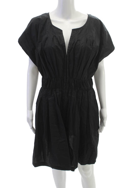 Rebecca Taylor Women Fit & Flare Dress Black Cotton Short Sleeve V Neck Size L