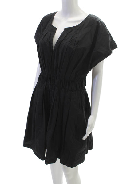 Rebecca Taylor Women Fit & Flare Dress Black Cotton Short Sleeve V Neck Size L