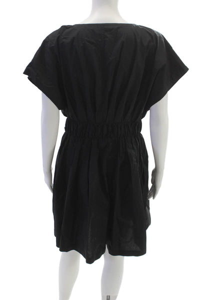 Rebecca Taylor Women Fit & Flare Dress Black Cotton Short Sleeve V Neck Size L