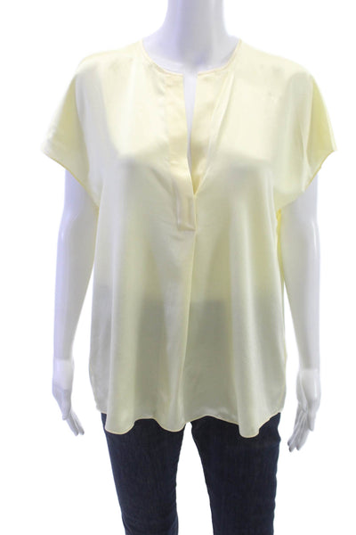 Vince Womens Silk V-Neck Sleeveless Basic Blouse Yellow Size L