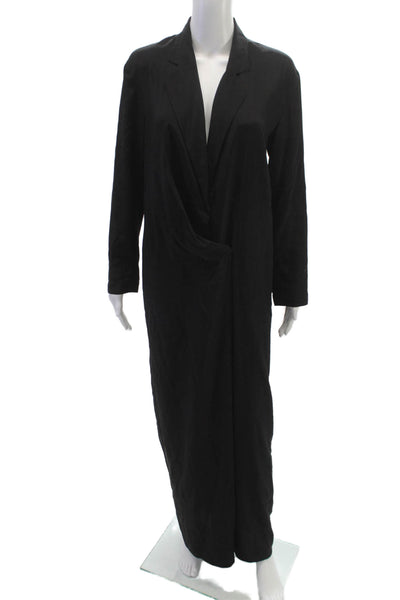 Valentina Kova Women Maxi Silk Collared Black Zip Long Sleeve Dress Size 0