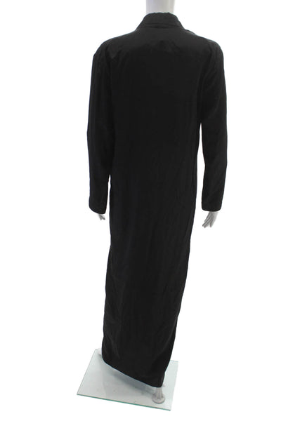 Valentina Kova Women Maxi Silk Collared Black Zip Long Sleeve Dress Size 0