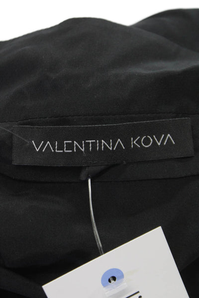 Valentina Kova Women Maxi Silk Collared Black Zip Long Sleeve Dress Size 0