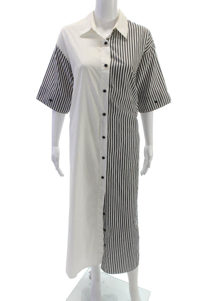 Tome Women Shirt Dress White Colorblock Short Sleeve Button Maxi Size 6