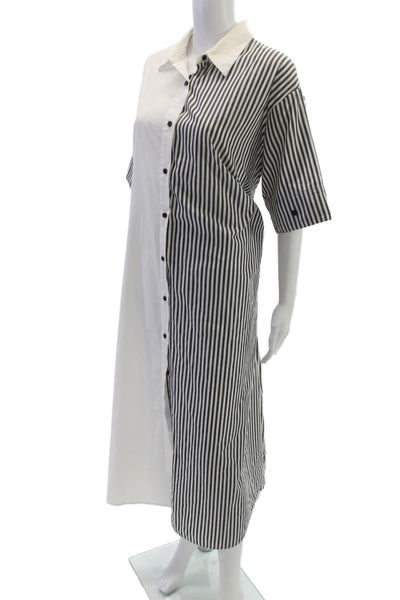 Tome Women Shirt Dress White Colorblock Short Sleeve Button Maxi Size 6