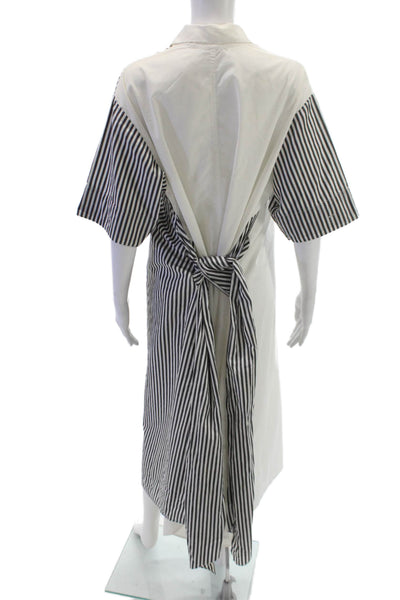 Tome Women Shirt Dress White Colorblock Short Sleeve Button Maxi Size 6
