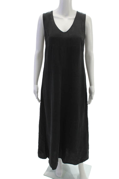 Weekend Max Mara Women Maxi Dress Black Silk Sleeveless V-Neck Size S