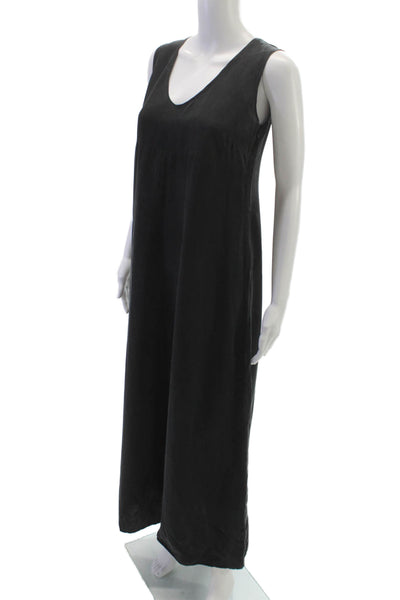 Weekend Max Mara Women Maxi Dress Black Silk Sleeveless V-Neck Size S