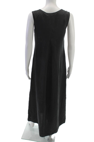 Weekend Max Mara Women Maxi Dress Black Silk Sleeveless V-Neck Size S