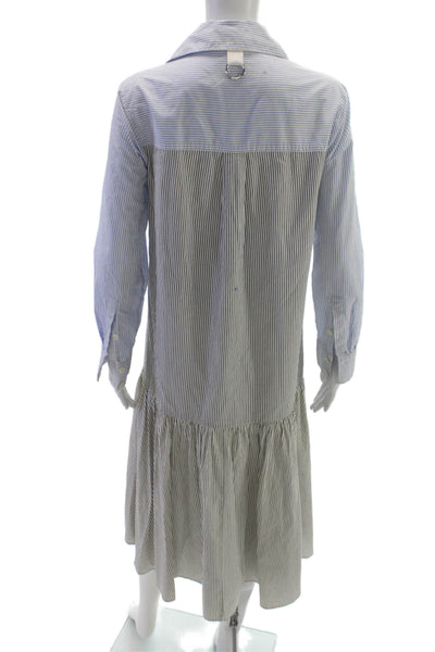 Tibi Women Shirt Dress Blue Striped Cotton Long Sleeve Collared Button Size 2