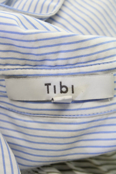 Tibi Women Shirt Dress Blue Striped Cotton Long Sleeve Collared Button Size 2