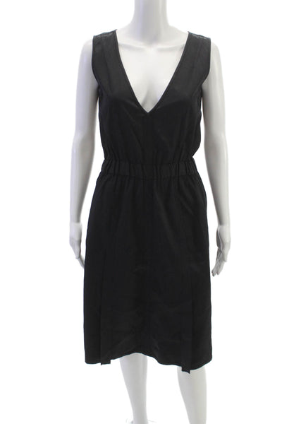 MM6 Maison Margiela Women V-Neck Sleeveless Shift Dress Black Knee Size 38