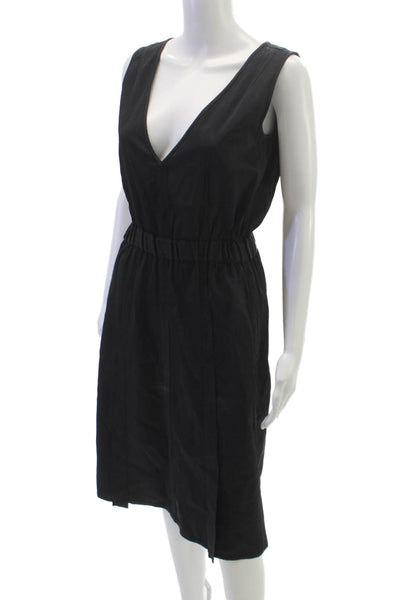 MM6 Maison Margiela Women V-Neck Sleeveless Shift Dress Black Knee Size 38
