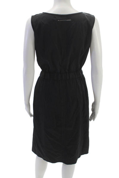 MM6 Maison Margiela Women V-Neck Sleeveless Shift Dress Black Knee Size 38