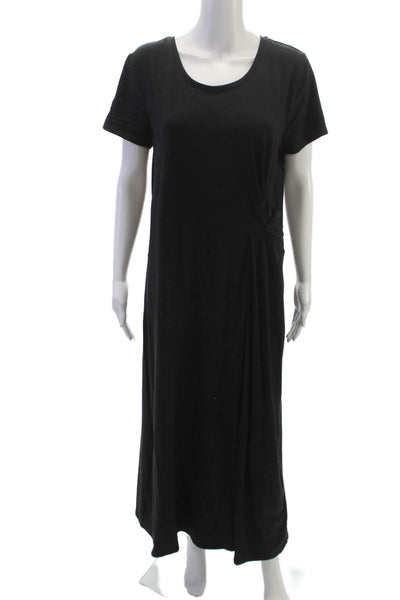H By Halston Women Black Cotton Maxi Dress Short Sleeve Round Neck Size M