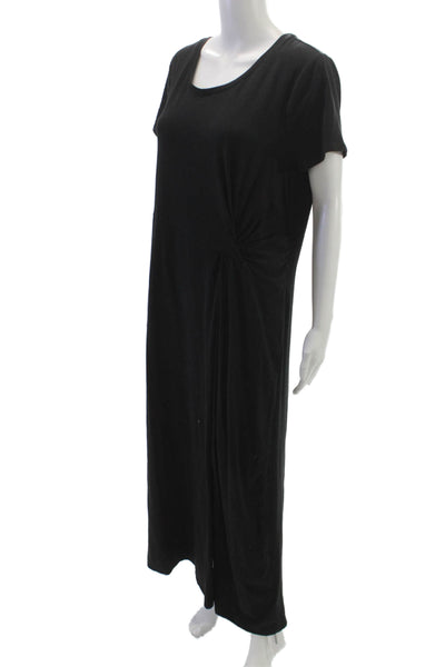 H By Halston Women Black Cotton Maxi Dress Short Sleeve Round Neck Size M