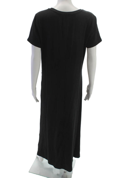 H By Halston Women Black Cotton Maxi Dress Short Sleeve Round Neck Size M