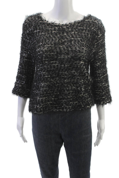Vince Camuto Womens Pullover Black Multicolor Boatneck 3/4 Sleeve Size XS