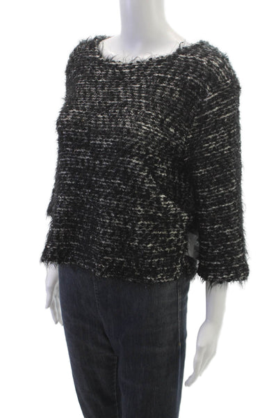 Vince Camuto Womens Pullover Black Multicolor Boatneck 3/4 Sleeve Size XS
