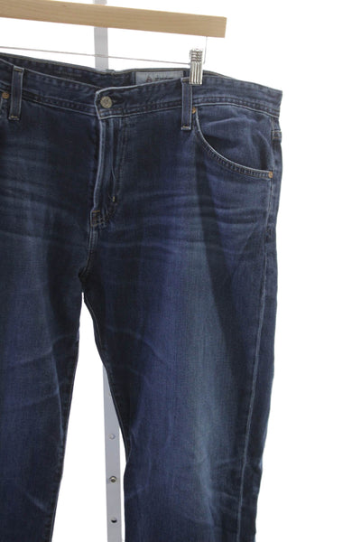 AG Adriano Goldschmied Mens Straight Jeans Blue Button Size 38