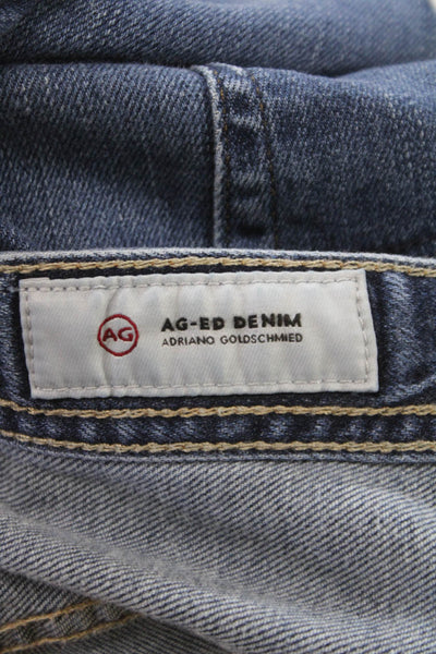 AG Adriano Goldschmied Mens Straight Jeans Blue Button Size 38