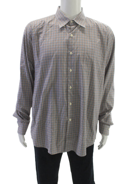 Peter Millar Mens Geometric Print Button Down Shirt Blue Size XL