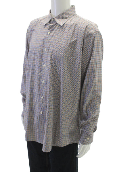 Peter Millar Mens Geometric Print Button Down Shirt Blue Size XL