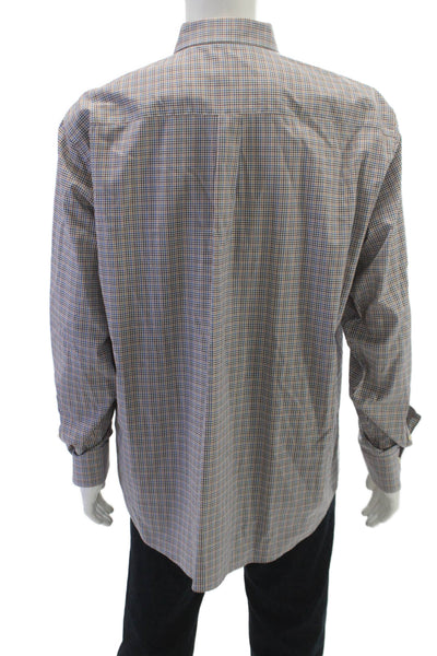 Peter Millar Mens Geometric Print Button Down Shirt Blue Size XL