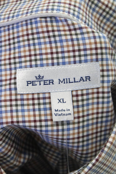 Peter Millar Mens Geometric Print Button Down Shirt Blue Size XL