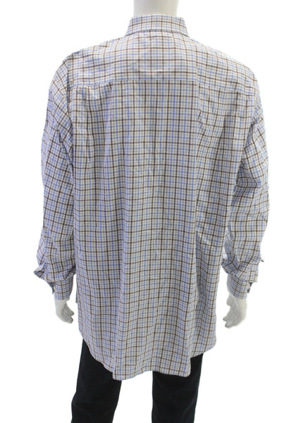 David Donahue Mens Plaid Button Down Shirt Blue Size 35