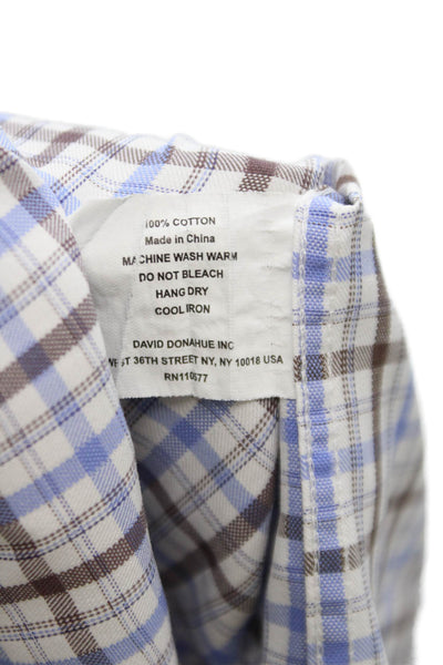 David Donahue Mens Plaid Button Down Shirt Blue Size 35