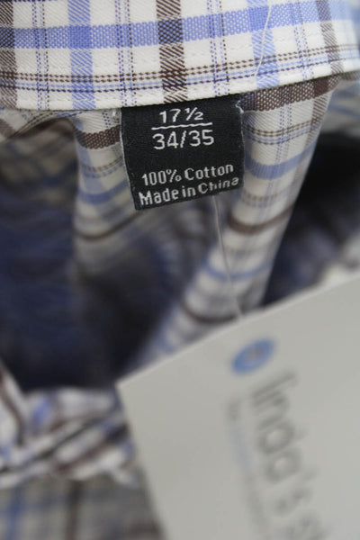 David Donahue Mens Plaid Button Down Shirt Blue Size 35
