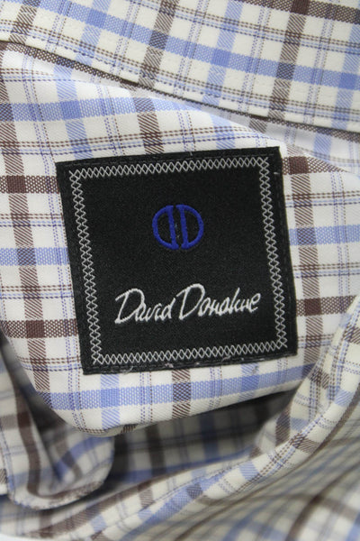 David Donahue Mens Plaid Button Down Shirt Blue Size 35